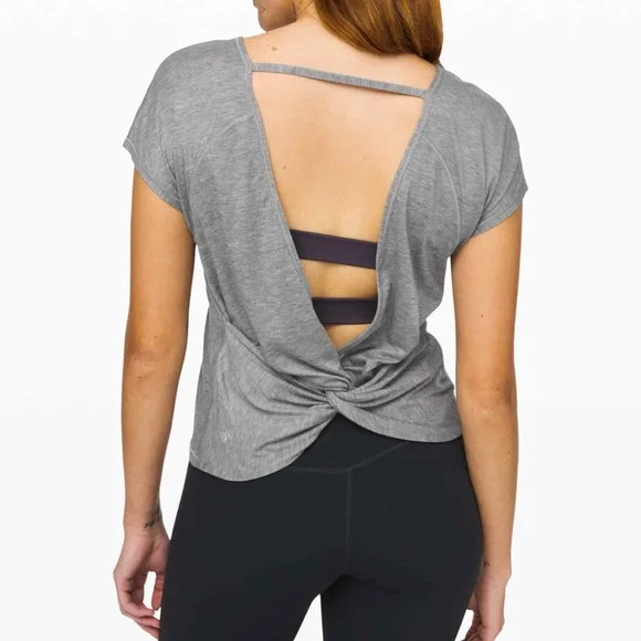 LULULEMON Twist Back Tee Heathered Core Medium Gray - Picture 1 of 10